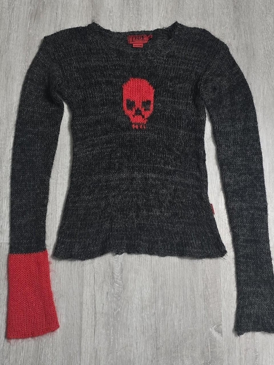 Tripp nyc Sweaters - Vintage Y2K Tripp NYC Skull Grey/Red Mohair Knit Sweater RARE Size XS